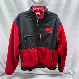 Vtg National Guard Fleece Jacket Mens Size XL Black Red Coat Full Zip W Pockets